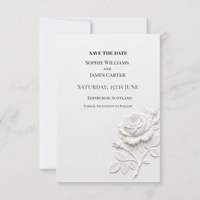 Weiße Blumige Hochzeit Save The Date (Vorderseite)