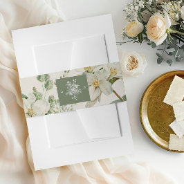 Weiße Blumige Salbei Grüne Monogramm Hochzeit Einladungsbanderole