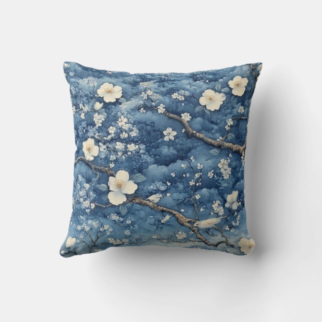 Weiße Blüte auf blau Kissen (Rückseite)