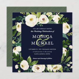 Weiße Blüte | Blauer botanischer Hochzeitstag Einladung