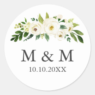 Weiße Blüte   Floral Wedding Classic Monogram Runder Aufkleber