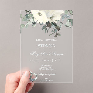 Weiße Blüte mit Goldring Hochzeitsakrylus Invita Acryleinladungen