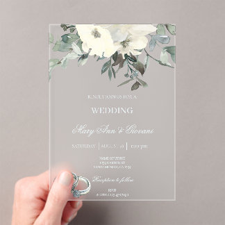Weiße Blüte mit Goldring Hochzeitsakrylus Invita Acryleinladungen