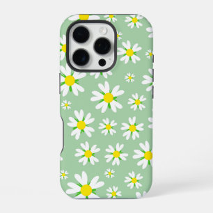 Weiße Blüte mit Minzhintergrundmuster iPhone 16 Pro Hülle