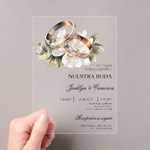 Weiße Blüte mit spanischem Hochzeitsacrylat Acryleinladungen