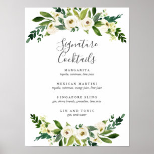 Weiße Blüte   Signature-Cocktail-Menü-Zeichen Poster