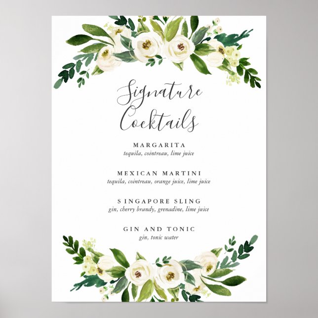 Weiße Blüte | Signature-Cocktail-Menü-Zeichen Poster (Vorne)
