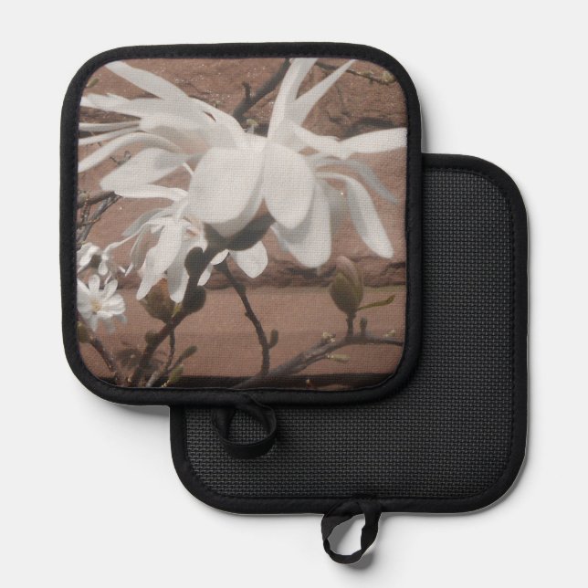 Weiße Blüte Topflappen (Vorderseite/Rückseite)