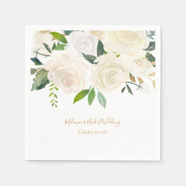 Weiße Blüte + Touch der goldenen Hochzeitsdekorati Serviette (Vorderseite)