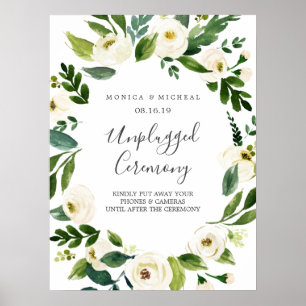 Weiße Blüte   Unplugged Wedding Ceremony Sign Poster
