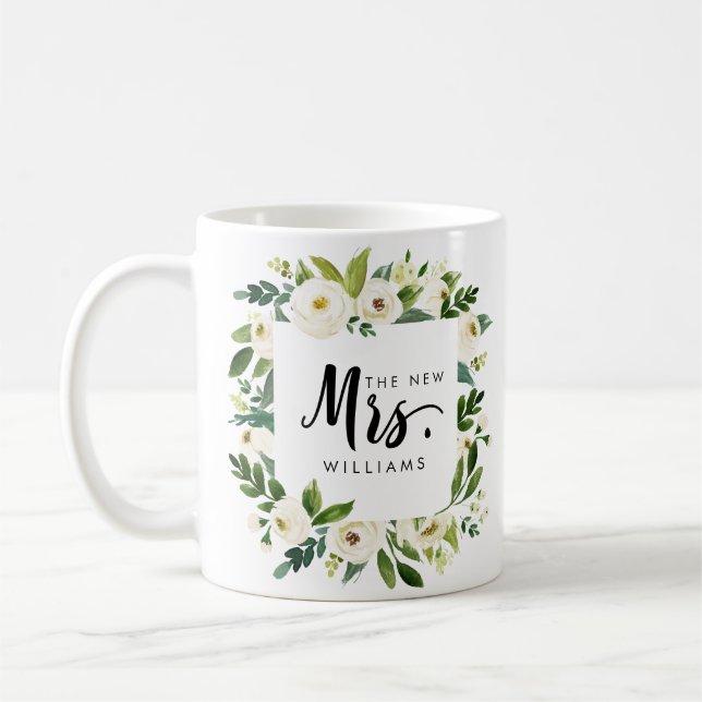 Weiße Blüte | WEDEN THE NEW MRS Typografy Kaffeetasse (Links)