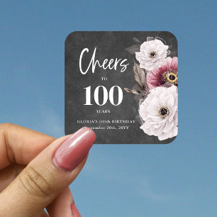Weiße Blüte zum 100. Geburtstag Quadratischer Aufkleber