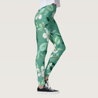 Weiße Blüten auf Aquamarinen Leggings