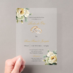 Weiße Blüten beige Goldene Hochzeit editierbar Acryleinladungen