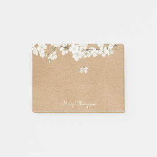 Weiße Blüten-Blumen-Rustikal-Kraft-Monogramm-Name Post-it Klebezettel