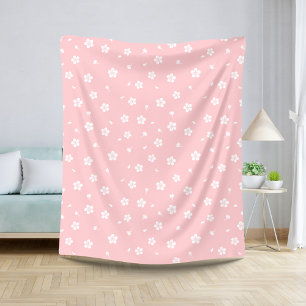 Weiße Blüten im Baby-Pink-Muster Sherpadecke