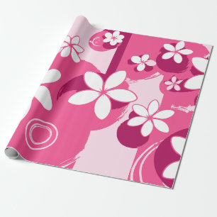 Weiße Blüten mit rosa Umrandung Geschenkpapier