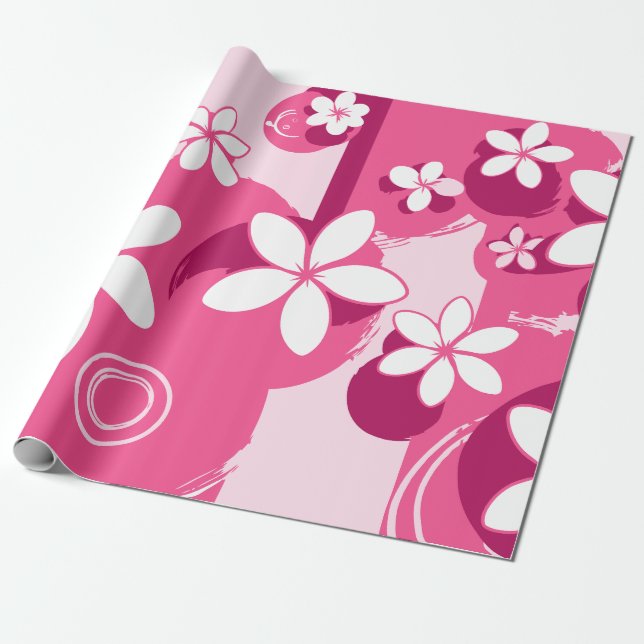 Weiße Blüten mit rosa Umrandung Geschenkpapier (Ungerollt)