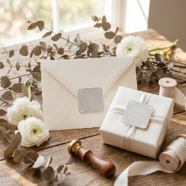 Weiße Blüten Stummes Taupe Minimalistische Rahmen Quadratischer Aufkleber