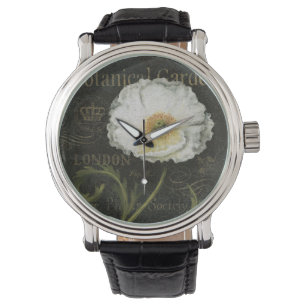 Weiße Blüten und Blätter Armbanduhr