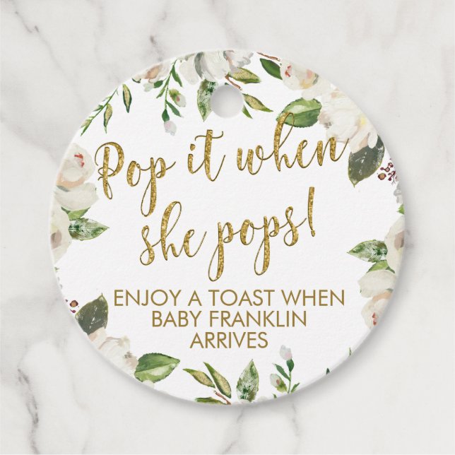 Weiße Blüten und Gold Pop, wenn sie Pop Geschenkanhänger (Vorderseite)