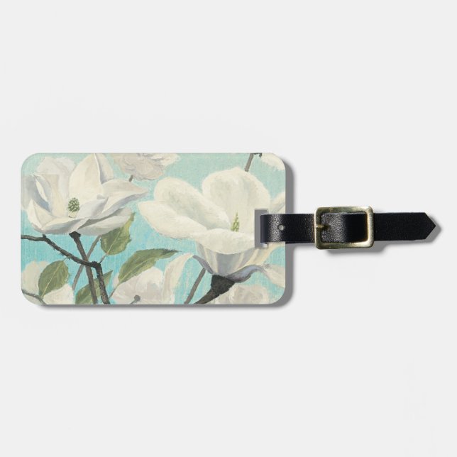 Weiße Blüten vom Süden Gepäckanhänger (Vorderseite horizontal)