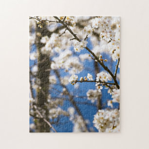 Weiße Blüten vor blauem Himmel Hintergrund Puzzle