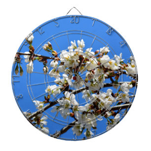 Weiße Blütenblumenblüte, weißer Frühlingsbaum Dartscheibe