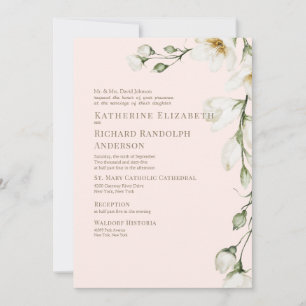 Weiße Blütenblüte und goldene Hochzeit Einladung