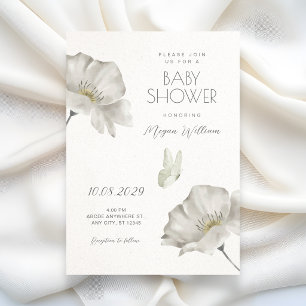 Weiße Blütenblüten-Babyshower Einladung