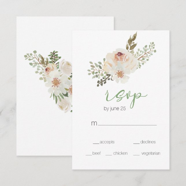Weiße Blütenelegante Hochzeitskarte RSVP (Vorne/Hinten)
