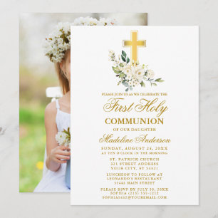 Weiße Blütenfarbe Foto Erste Kommune Einladung