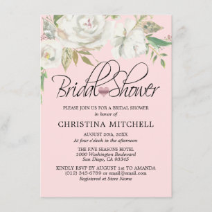 Weiße Blütenfarbe Rosa BRAUTPARTY Einladung