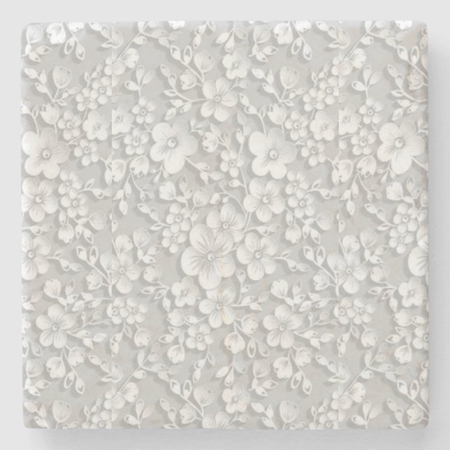 Weiße Blütenfarbe Steinuntersetzer (Vorderseite)