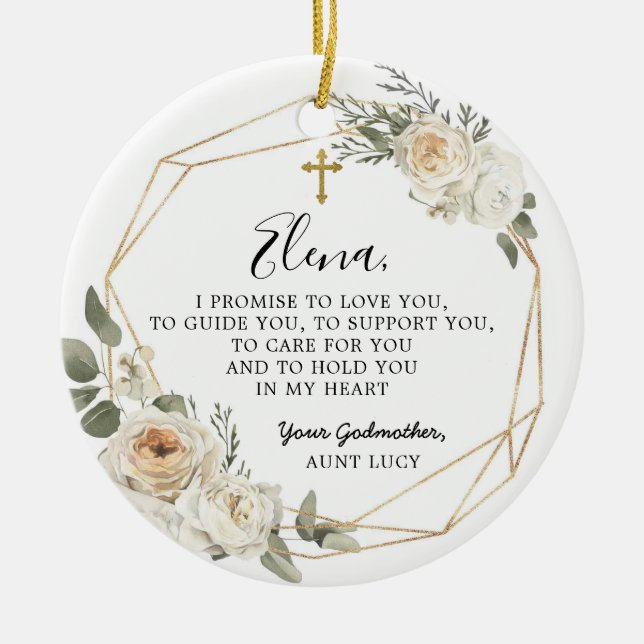 Weiße Blütengeometrie Godmuta Versprechen Geschenk Keramik Ornament (Vorne)