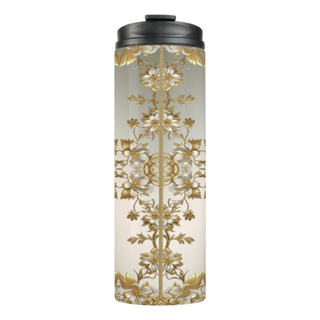 Weiße Blütengoldblüte Verziert Thermosbecher (Vorderseite)