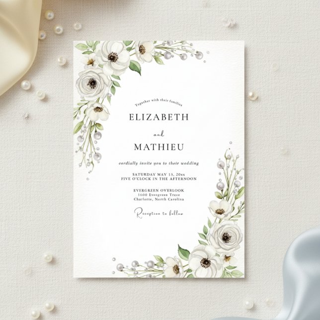 Weiße Blütenhochzeit Einladung (Von Creator hochgeladen)