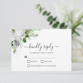Weiße Blütenkarte und Eukalyptus Wedding RSVP Card Karte