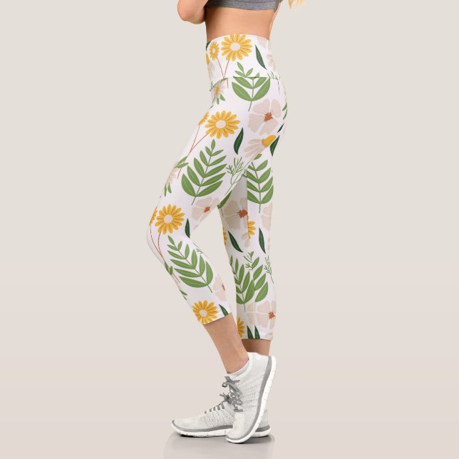 Weiße Blütennatur Hochwaisted Capris (Links)