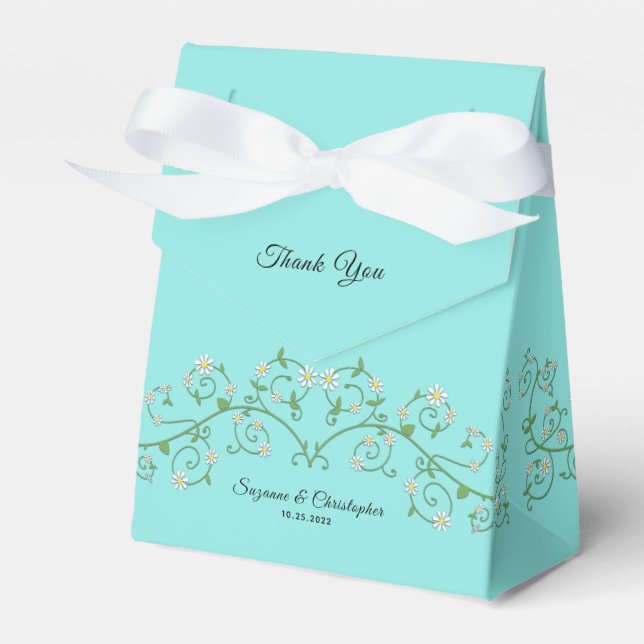 Weiße Blütenrebe Danke Blue Favor Box Geschenkschachtel (Vorderseite)