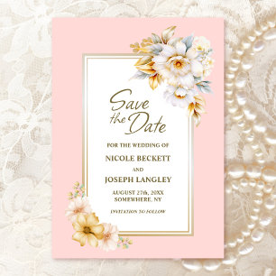 Weiße Blütenrosa Hochzeit retten das Datum Save The Date