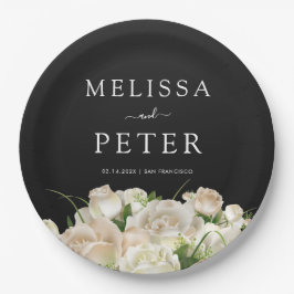 Weiße Blütenschwarz Elegante Minimalistische Hochz Pappteller