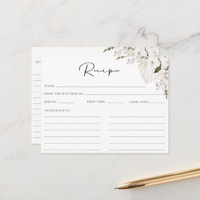 Weiße Bohemische Blumenzellenrezeptkarte Postkarte (Vorderseite/Rückseite Beispiel)