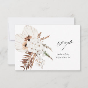 Weiße Boho & Beige Floral w Meal RSVP Karte