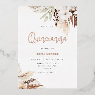 Weiße Boho-Blumen Sage Quinceanera Rose Gold Folieneinladung