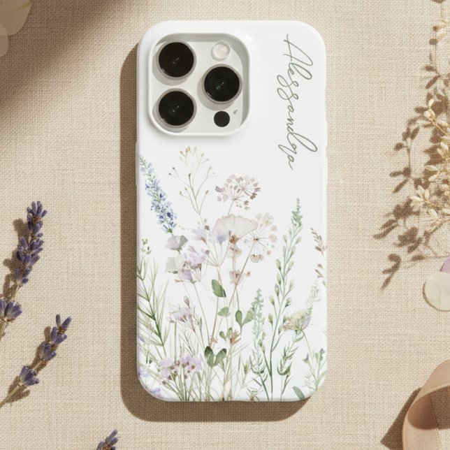 Weiße Boho-Wasserfarben-Wildblumen iPhone Hülle (Von Creator hochgeladen)