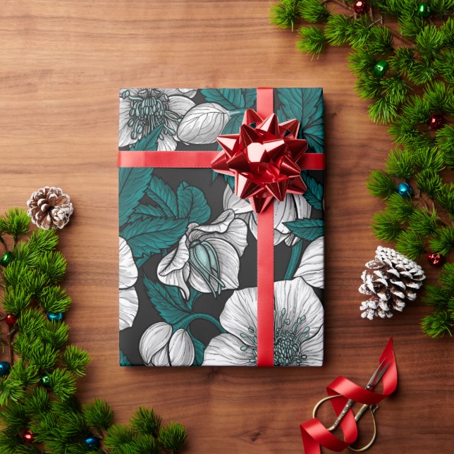 Weiße Bohrer mit blauen Blätter Geschenkpapier (Feiertagsgeschenk)