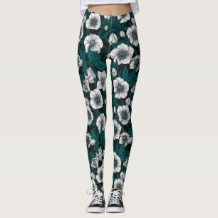 Weiße Bohrer mit blauen Blätter Leggings
