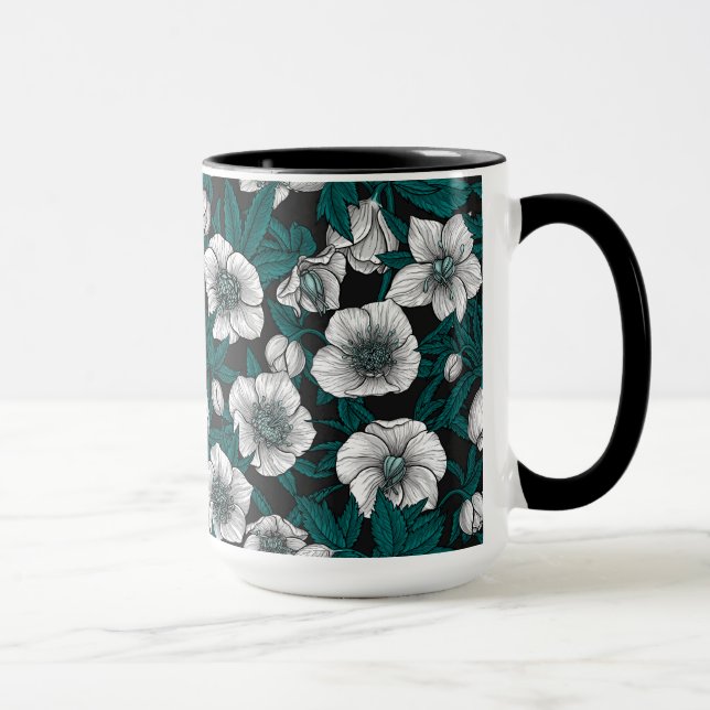 Weiße Bohrer mit blauen Blätter Tasse (Rechts)