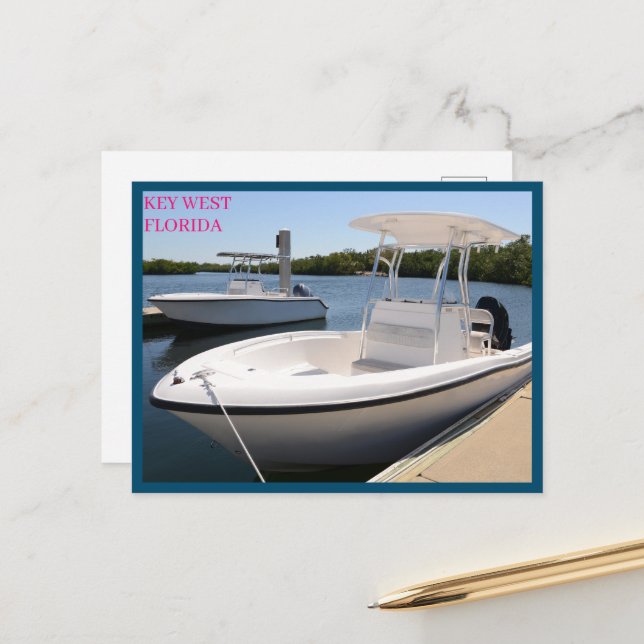 Weiße Boote im Marina Key West Florida Postkarte (Vorderseite/Rückseite Beispiel)